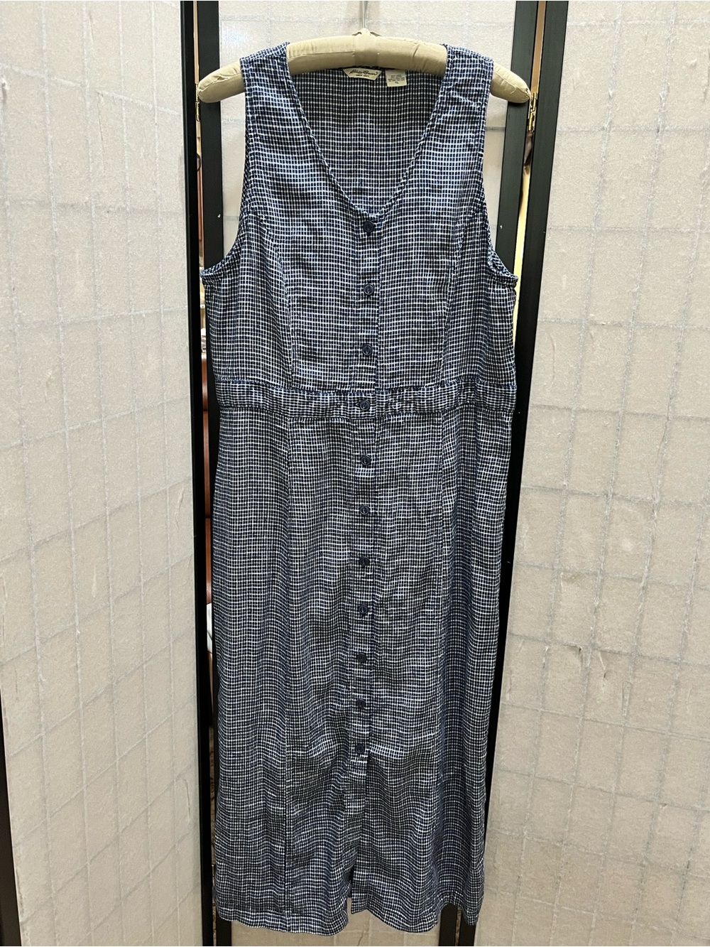 Eddie Bauer Navy Gingham Button-Front Maxi Dress WOMEN SIZE XL
